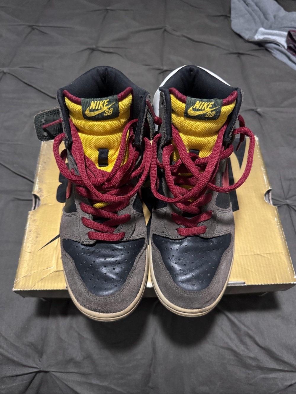 Nike Dunk High Shoes - Black, Brown, Yellow & Maroon